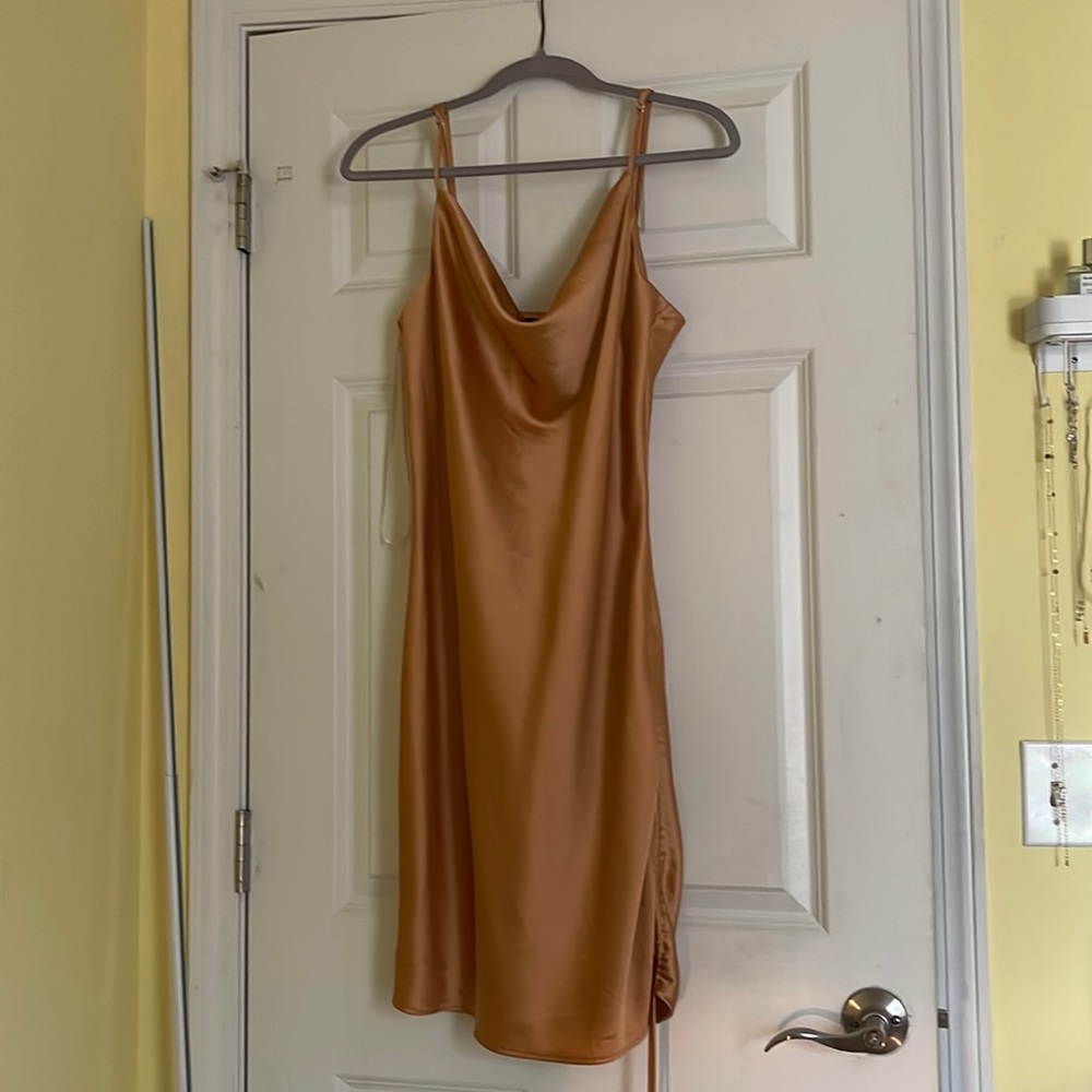 Gold silky midi dress